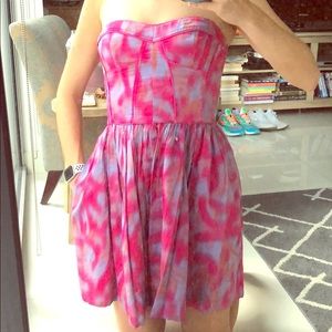 Rebecca Taylor sz 4 strapless bustier tie dye dres